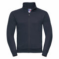 The J267M by Russell is a black zip-up jacket featuring a high collar, long sleeves, and side pockets, presented on a plain white background.