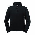 A black, long-sleeve Russell pullover (J270M) featuring a quarter-zip front and a high collar.