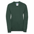 A dark green long-sleeve V-neck sweatshirt from Russell, featuring a small logo label below the collar, product name J272B.