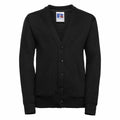Black cardigan featuring a button-up front, identified by the "J273B" product name and produced by the Russell brand.