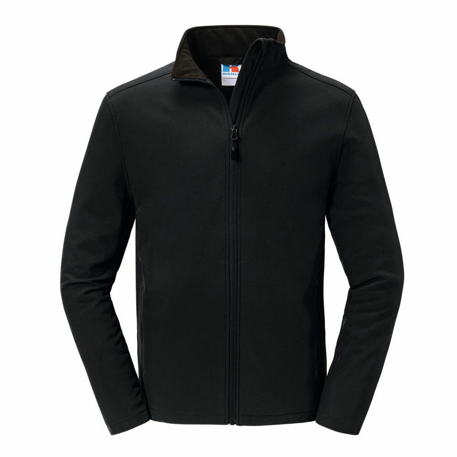 The Russell J420M, featuring a high collar and long sleeves, is shown in black against a plain white background.