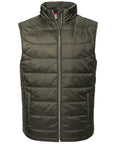 Russell's J441M puffer vest in dark green features a front zipper and two side pockets.