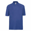 The Russell J539B is a blue polo shirt featuring short sleeves, a collar, three buttons at the front, and a small logo tag near the neckline.