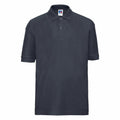 A Russell J539B short-sleeve polo shirt in plain dark gray, featuring a collar and buttons.