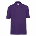 Russell's J539B polo shirt features a plain purple design with short sleeves and a collar.
