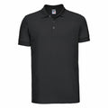 Russell J566M black polo shirt featuring short sleeves and a three-button collar.