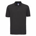 A plain black polo shirt with short sleeves and a collar from Russell, model J569M.