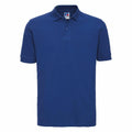 Russell J569M blue short-sleeve polo shirt featuring a collar and a three-button placket.