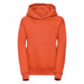 Russell's J575B features a hooded sweatshirt with long sleeves and a front pocket, showcased on a plain white background.