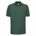 A plain green polo shirt with a collar and short sleeves from Russell, also known as the J599M.