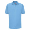 A Russell J599M plain blue polo shirt displayed against a white background.