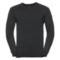 A plain dark gray J710M crewneck sweater with long sleeves from Russell Collection, displayed on a white background.