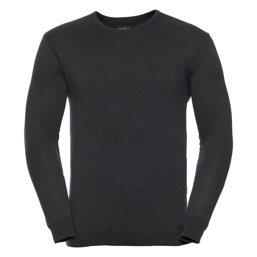 A plain dark gray J710M crewneck sweater with long sleeves from Russell Collection, displayed on a white background.