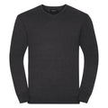 The Russell Collection J710M is a black V-neck sweater featuring long sleeves, showcased on a white background.