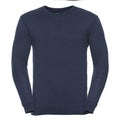 A plain navy blue long-sleeve crew neck sweater from the Russell Collection, model J710M.