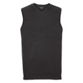 A black sleeveless V-neck sweater vest, known as the J716M by Russell Collection, set against a white background.