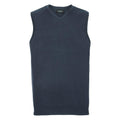 The Russell Collection J716M is a sleeveless navy blue V-neck sweater vest, showcased against a plain white background.