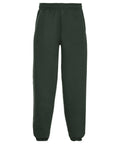 Russell's J750B sweatpants in dark green, featuring an elastic waistband and cuffs, are showcased against a white background.