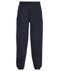 The J750B sweatpants by Russell are shown against a white background, featuring a plain black design with an elastic waistband and cuffs. The material looks soft and comfortable.
