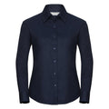 A Russell Collection long-sleeve button-up shirt, style J932F in navy blue with a collar, displayed on a white background.