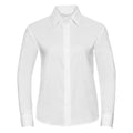 J932F by Russell Collection is a white long-sleeve button-up shirt on a plain white background, featuring a classic collar and cuffs.