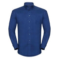 A long-sleeved button-up shirt from the Russell Collection, in blue, featuring a collar and chest pocket. The product name is J932M.