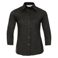 The Russell Collection J946F is a black long-sleeve button-up shirt featuring a collar and six visible buttons, shown against a white background.