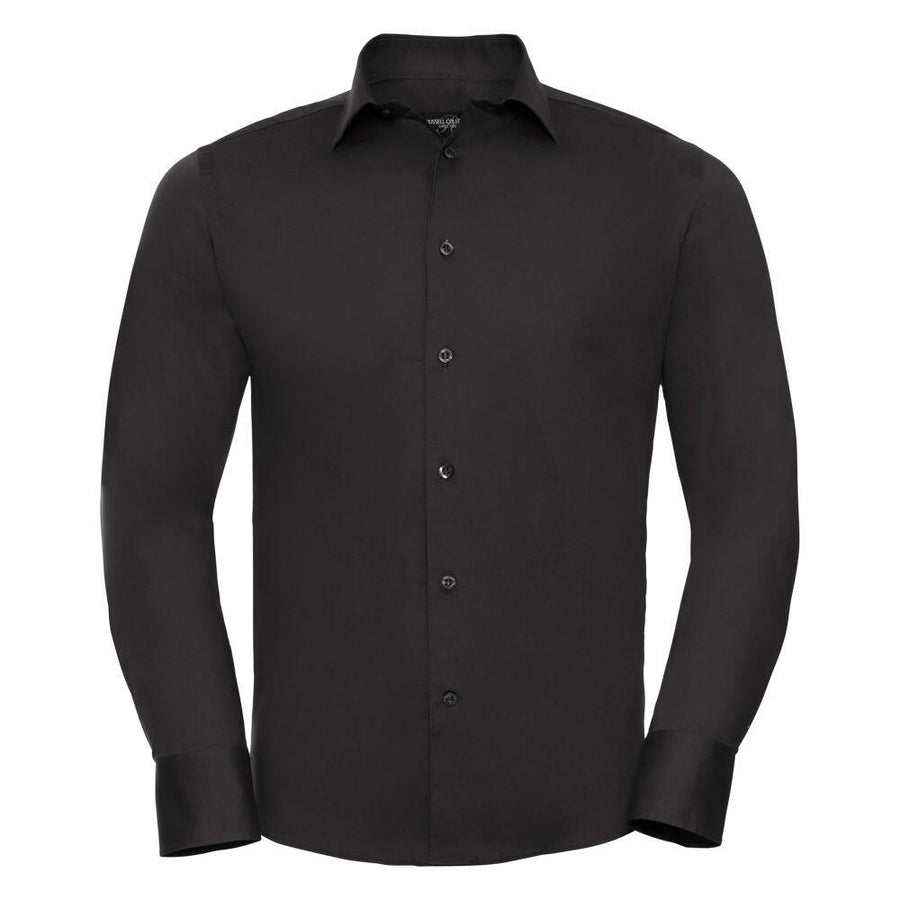 A long-sleeve, collared button-up shirt in black from the Russell Collection, known as the J946M.