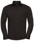A long-sleeve, collared button-up shirt in chocolate from the Russell Collection, known as the J946M.