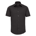 A J947M black short-sleeve button-up shirt from Russell Collection displayed against a white background.