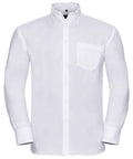 Russell Collection's J956M is a white long-sleeve button-up shirt featuring a chest pocket and a pointed collar, displayed against a plain background.
