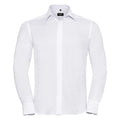 J958M by Russell Collection is a plain white long-sleeve shirt with a collar and button-up design.