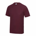 The JC001 by AWDis Just Cool is a plain maroon short-sleeve T-shirt with a simple round neckline and smooth texture, displayed against a white background.