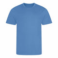 The JC001 by AWDis Just Cool is a plain blue T-shirt featured against a white background. It features short sleeves and a round neckline, highlighting its simple and classic design.
