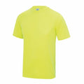 A vibrant yellow-green JC001 T-shirt by AWDis Just Cool is showcased on a white backdrop. The shirt highlights its short sleeves and crew neck style from a front view.