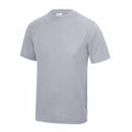 A JC001 plain gray T-shirt by AWDis Just Cool, featuring short sleeves and a crew neckline, displayed on a white background.