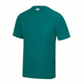 A plain green AWDis Just Cool JC001 t-shirt is displayed on a white background. The t-shirt features short sleeves and a round neckline.