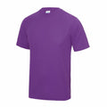 The JC001 t-shirt from AWDis Just Cool is showcased against a white background. It features a sleek crew neck design and short sleeves in a plain purple color.