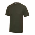 The JC001 by AWDis Just Cool, a plain dark green t-shirt with short sleeves and a round neckline, is displayed against a white background.