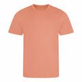 In the center of a white background is the JC001 T-shirt from AWDis Just Cool, featuring a plain coral color, short sleeves, and a round neckline.