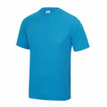 The JC001 T-shirt by AWDis Just Cool is showcased against a white background, featuring a plain blue color, short sleeves, and a crew neck with a simple, clean design.