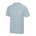A JC001 by AWDis Just Cool is showcased against a white backdrop, featuring a light gray color, short sleeves, and a classic crew neck design made from a smooth, soft fabric.