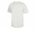 The JC001 by AWDis Just Cool is a plain white T-shirt showcased against a white background. This T-shirt includes short sleeves and a round neckline, featuring a simple, classic design.