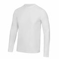 White long-sleeve JC002 crew neck shirt from AWDis Just Cool against a plain background.