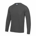 A JC002 T-shirt from AWDis Just Cool, featuring a plain design with long sleeves in dark gray, displayed on a white background.