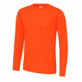 The JC002 by AWDis Just Cool is showcased against a plain white backdrop. This bright orange long-sleeve shirt features a simple, crew neck design that exudes comfort and casual style.