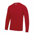 A plain red long-sleeve crew neck shirt, product name JC002 by AWDis Just Cool, displayed on a white background.