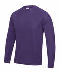 A plain purple long-sleeve shirt from AWDis Just Cool, product name JC002, displayed against a white background. The shirt features a crew neckline and a simple, fitted design.