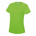 The JC005, a vibrant green unisex T-shirt from AWDis Just Cool, is shown on a plain white background. This shirt features a classic round neck and short sleeves and is crafted from soft fabric.