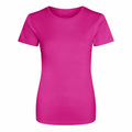 The JC005 t-shirt by AWDis Just Cool is shown against a white background, featuring a plain bright pink color, short sleeves, and a crew neckline.